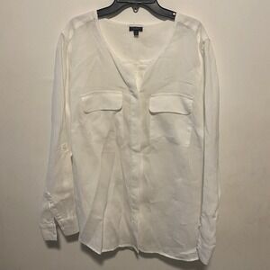 Talbots Women's Blouse Size 1XP Linen Button Down Casual Beachy Coastal Light